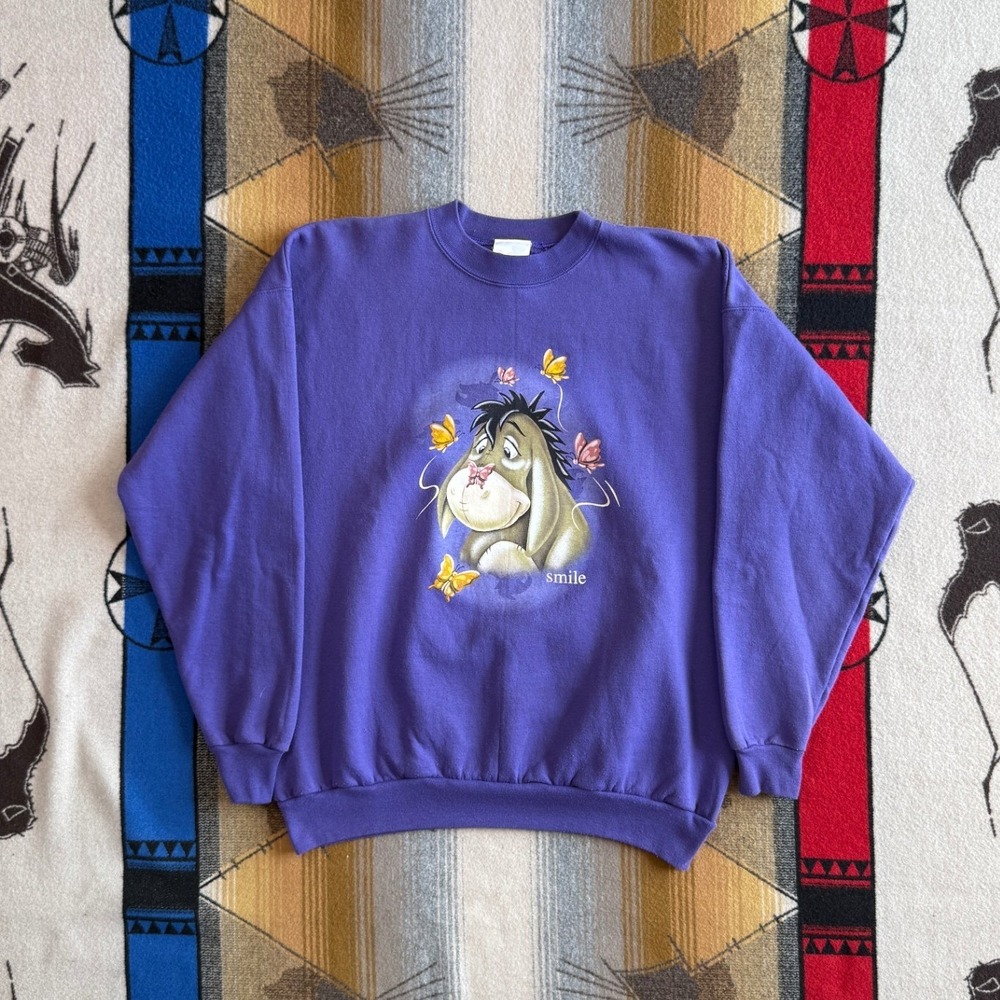 Vintage Disney Store Eeyore Smile Purple Sweatshirt Large Winnie the Pooh Crew